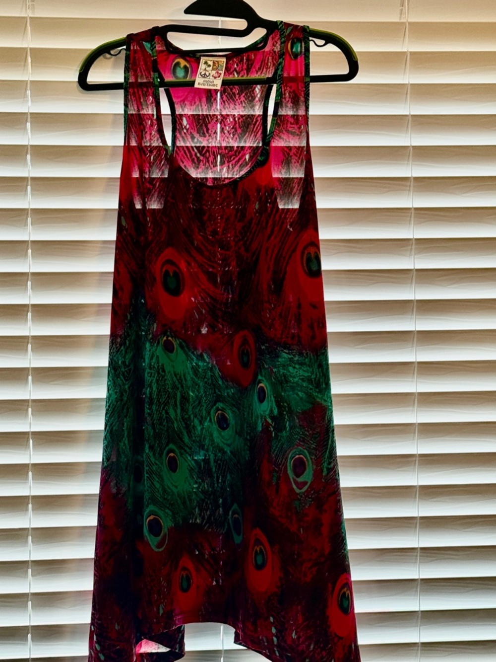 Peacock Print Racerback Tank Dress in Fuschia & Turquoise